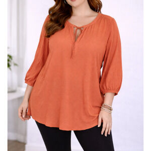 New Torrid Blouse Womens 5X Plus Size Textured Woven Peasant Apricot Orange Tie